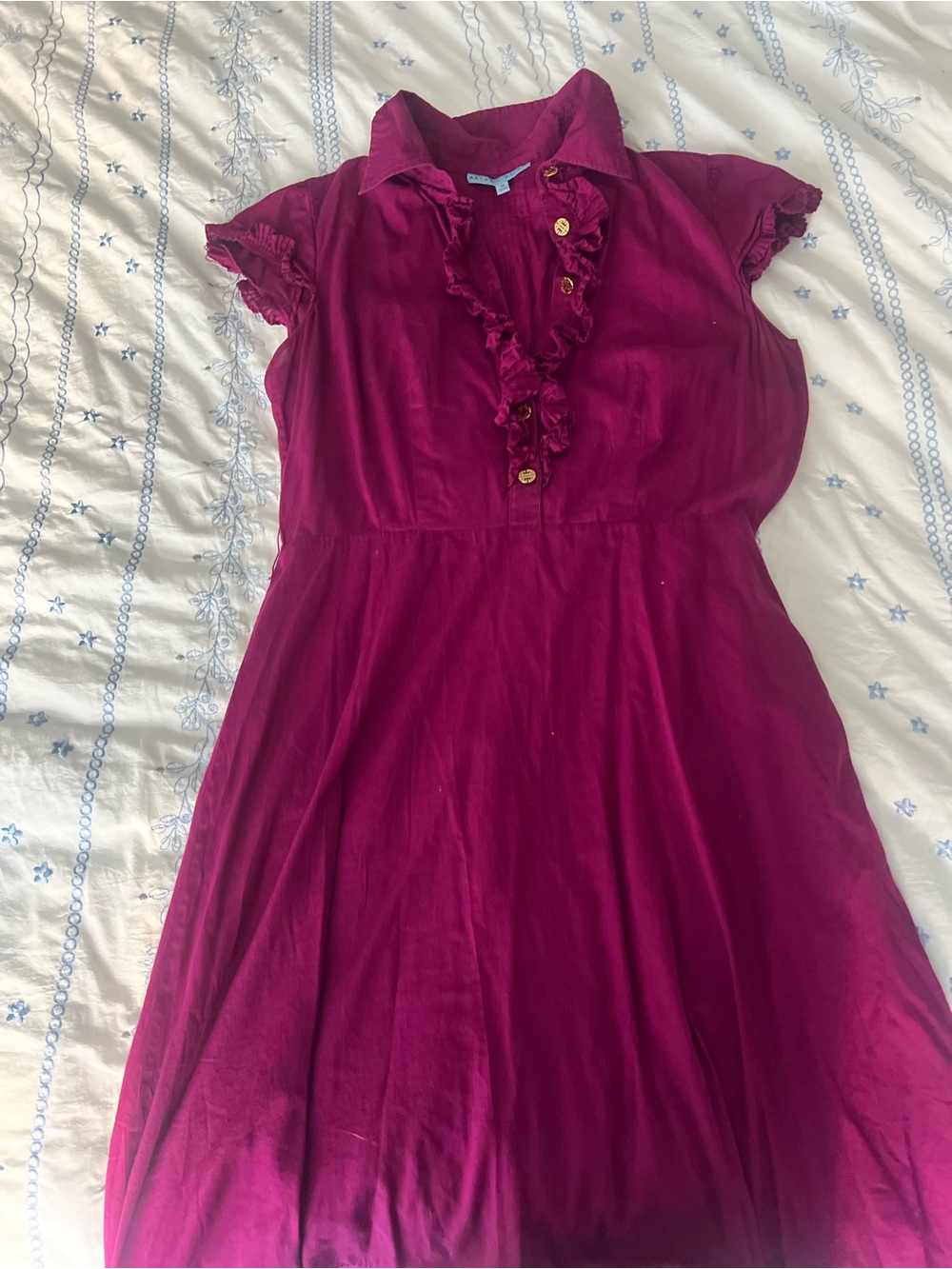 ANTONIO MELANI Ruffled Button-Front Midi Dress in Magenta